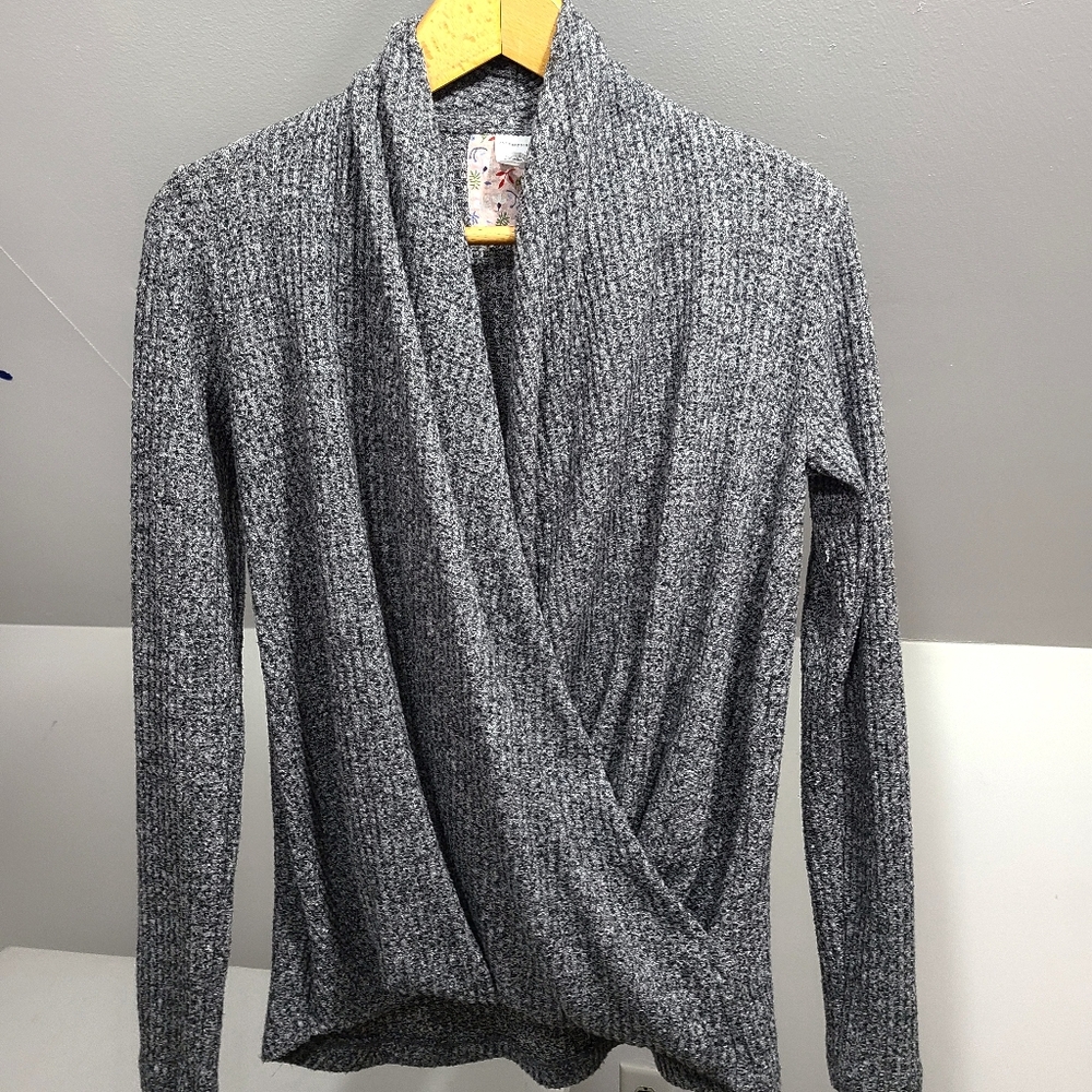 Womens XS - Anthropologie Akemi Kin Drape Wrap Sweater Gray OVERSIZED